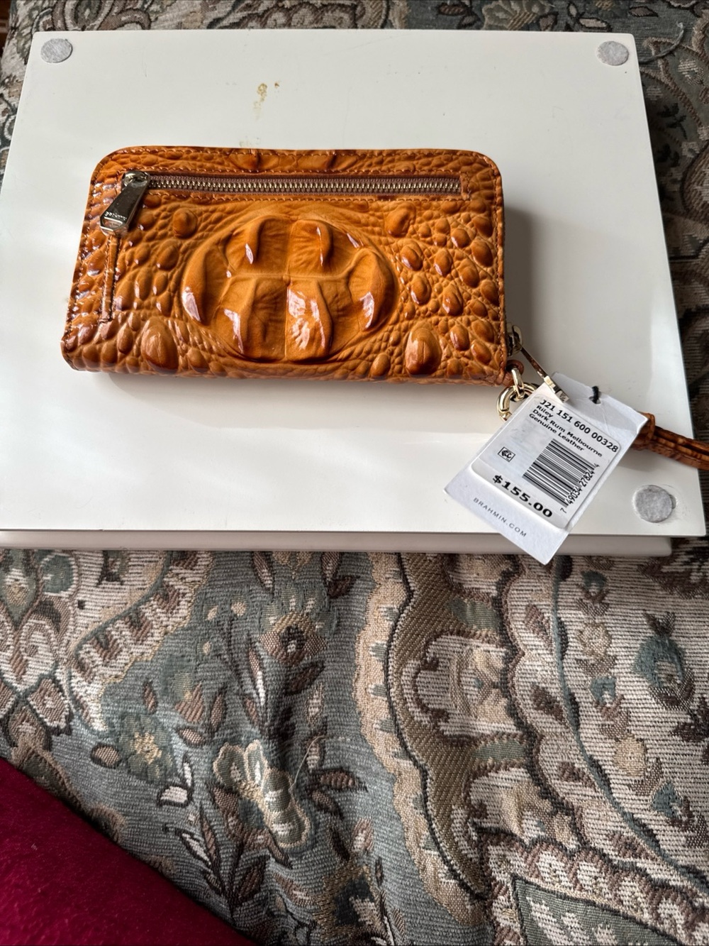 Brahmin Black with Burgundy Croc-Trim Wristlet - Picture 6 of 16